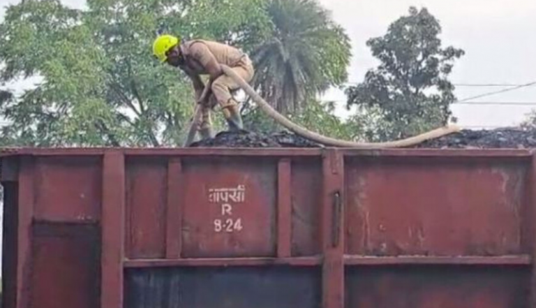 Goods Train Carrying Coal Catches Fire In Odisha’s Balangir