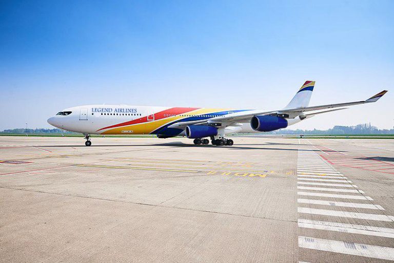 Grounded Legend airlines plane leaves France