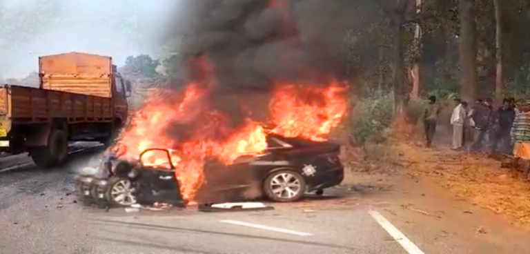 1 Killed, 3 Critically Injured As Car Catches Fire After Hitting Tree In Odisha’s Nayagarh
