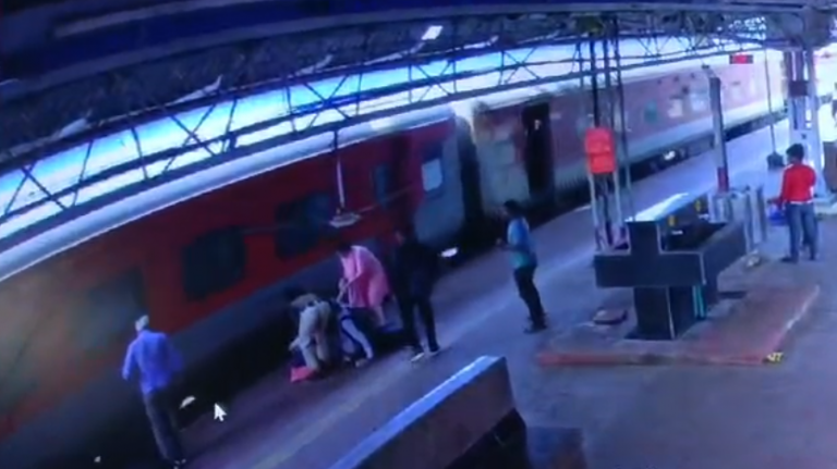 Alert Cop Saves Woman Who Fell While Boarding Train In Odisha