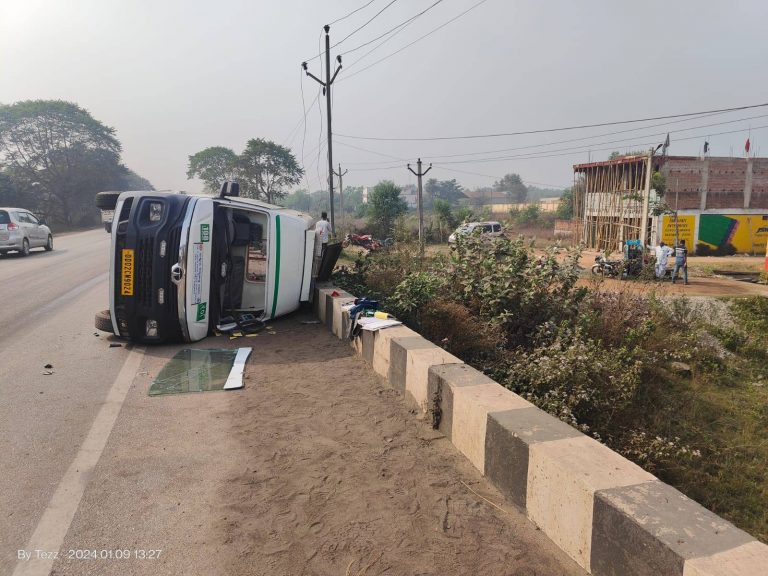 Close Shave For Patient, Driver As Ambulance Overturns After Being Hit By Tractor In Odisha’s Jharsuguda