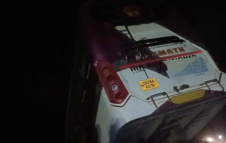 Narrow Escape For Passengers As Bus Hangs Off Culvert After Crash In Odisha’s Cuttack
