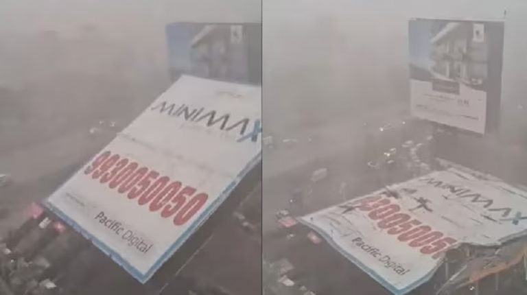 Billboard crashes in Mumbai dust storm