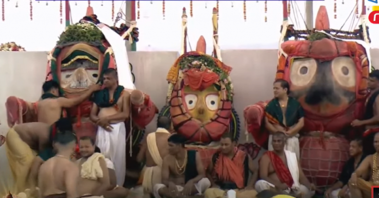 Braving Rain, Thousands Witness Bathing Ritual Of Lords At Puri Jagannath Temple On Snana Purnima