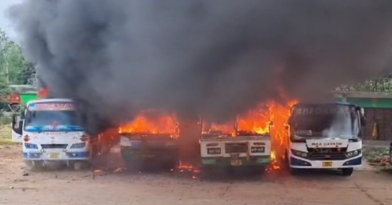 Four Buses Gutted In Massive Fire In Odisha’s Bisam Cuttack Bus Stand