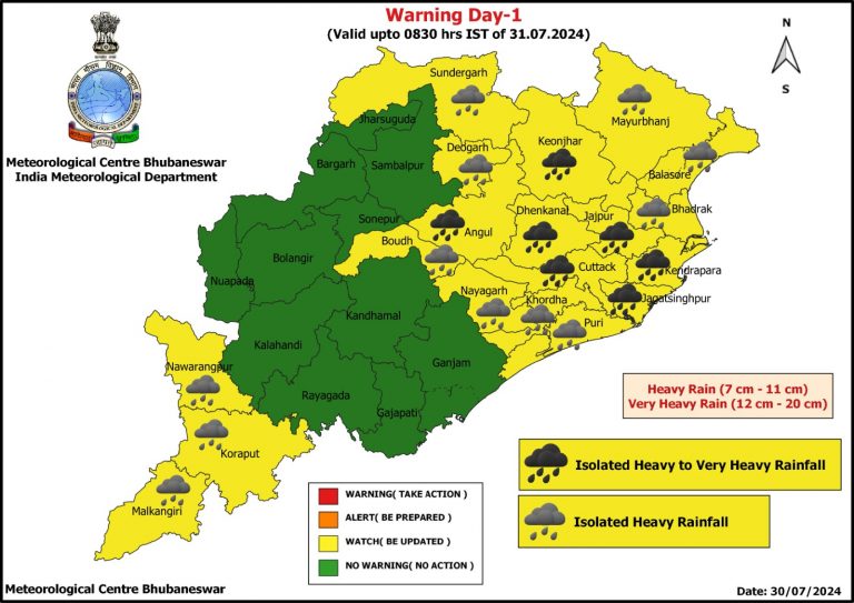 Heavy To Very Heavy Rain To Lash 19 Odisha Districts Today; Yellow Warning By IMD Till Aug 4