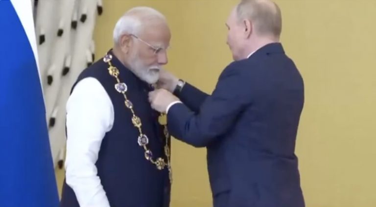 PM Modi Receives Russia’s Highest Civilian Honour, Dedicates It To 140 Cr Indians