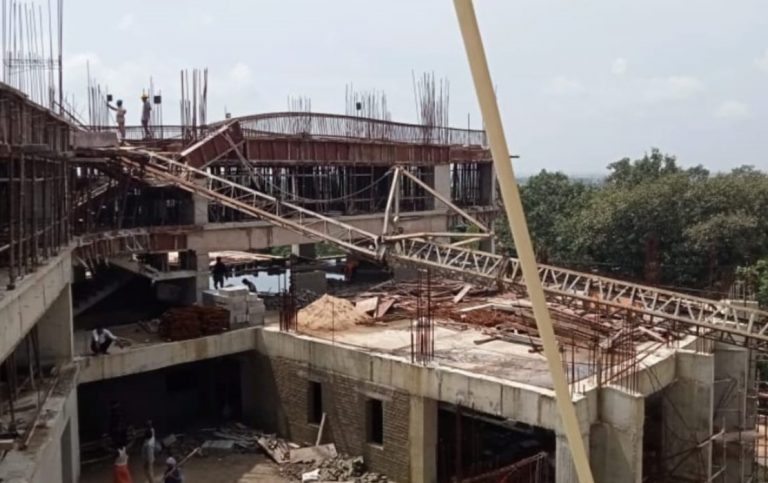 Narrow Escape For Labourers As Crane Collapses At Construction Site In Bhubaneswar