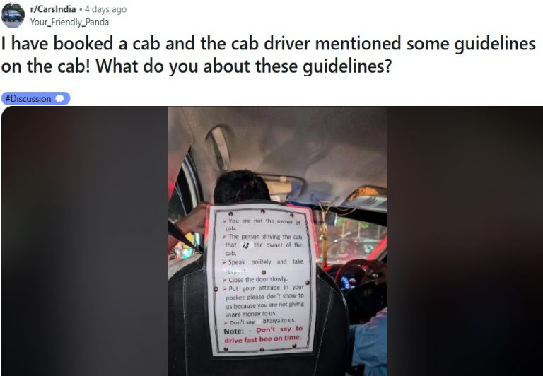 Don’t Call Me Bhaiya, Be Polite: Cab Driver Has His Own Rules For Passengers On Board