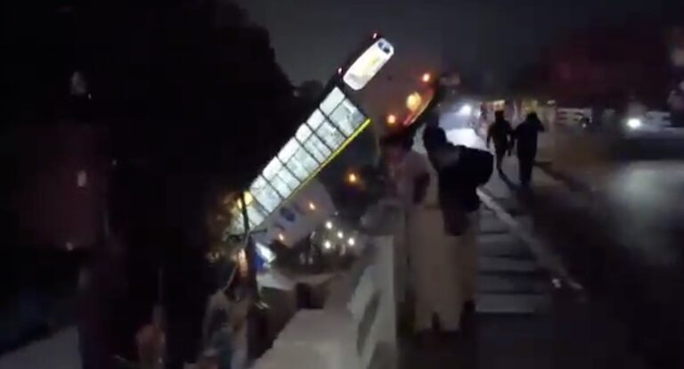 LAccMI Bus Hangs From Flyover After Crash In Odisha’s Balasore