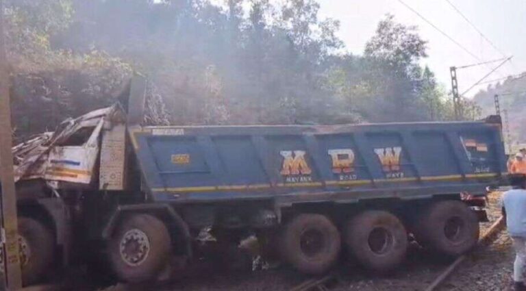 Driver Survives After Dumper Falls 50 Ft To Land On Railway Tracks In Odisha’s Keonjhar