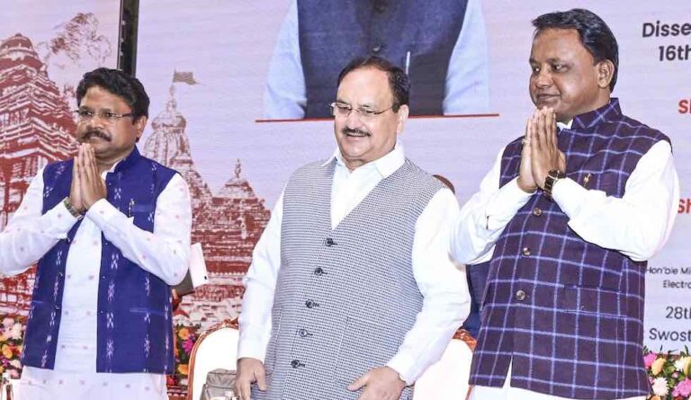 J P Nadda Cities Example Of Puri MP Sambit Patra At 9th NHM Summit; Mohan Majhi Details Odisha Plan