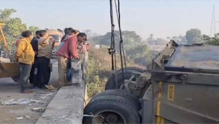 Driver Rescued From Truck Dangling Off Bridge In Odisha’s Sambalpur