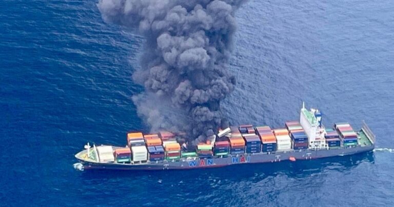 Container Ship Catches Fire Off Kerala Coast After Explosion On Board, Rescue Operations Underway