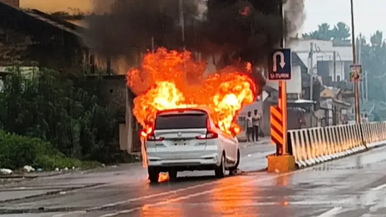 Driver Sets Ganja-Laden Car On Fire After Tyre Burst In Odisha’s Sonepur, Flees