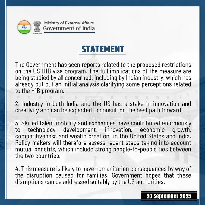 India Govt on H1-B visa fee hike