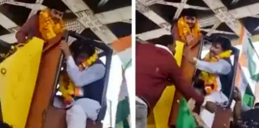 Jolt In Crane During Garlanding Ceremony; Scared MP Loses Cool And Slaps Operator