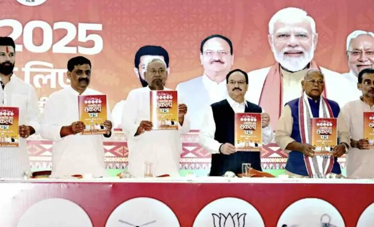 Nitish’s 26-Second Silence At NDA Manifesto Launch Triggers Congress Jibe