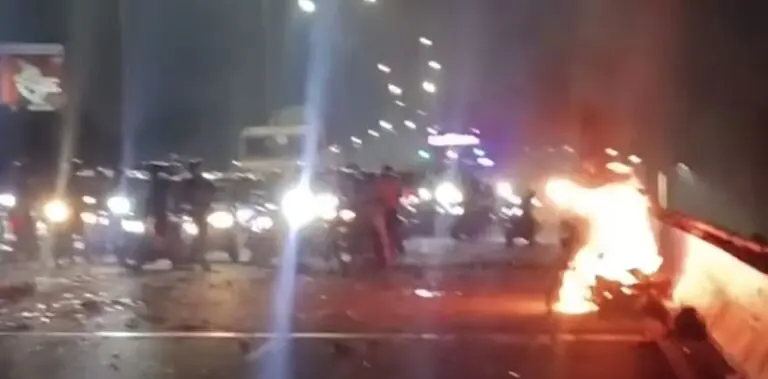 3 Critical As Scooter Carrying Firecrackers Catches Fire On Flyover In Bhubaneswar