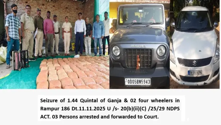 4 Arrested With 1.44 Quintals Of Ganja In Odisha’s Sonepur