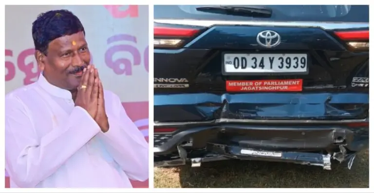 Narrow Escape For Odisha MP Bibhu Tarai After Car Meets With Accident