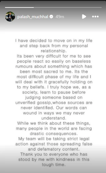 Palash Muchhal Insta story
