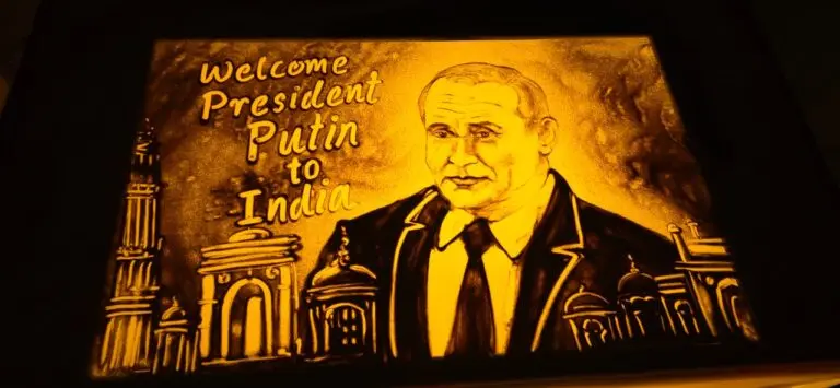 Sand Animation Welcome For Russian President Vladimir Putin On Odisha Sea Beach