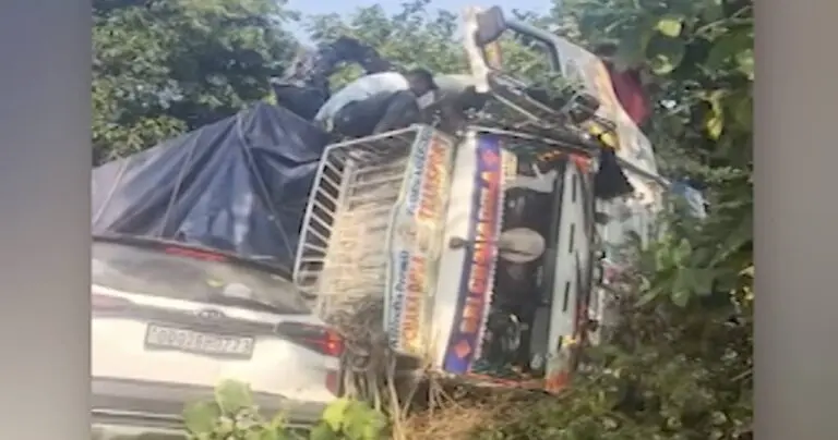 Cashew-Laden Truck Overturn On Car In Odisha’s Taptapani Ghati, Traps Driver