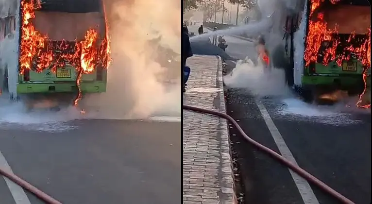 Narrow Escape For Passengers As Ama Bus Gutted In Fire In Bhubaneswar