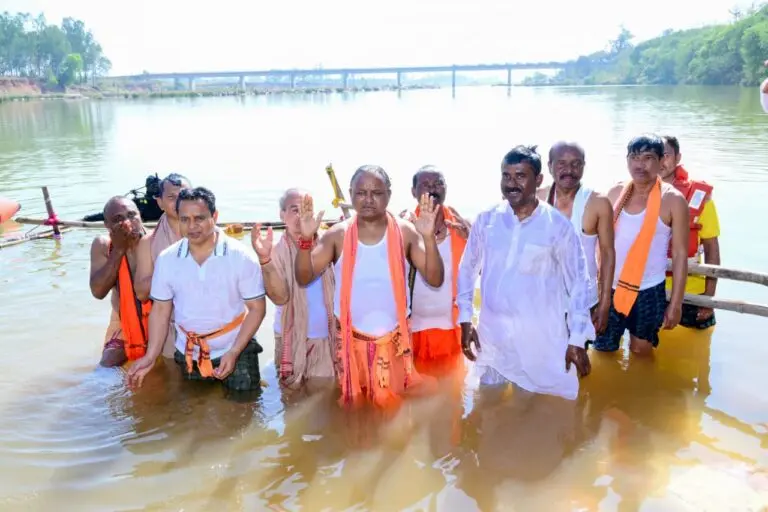 Odisha CM Mohan Majhi Takes Holy Dip In Baitarani On Makar Sankranti