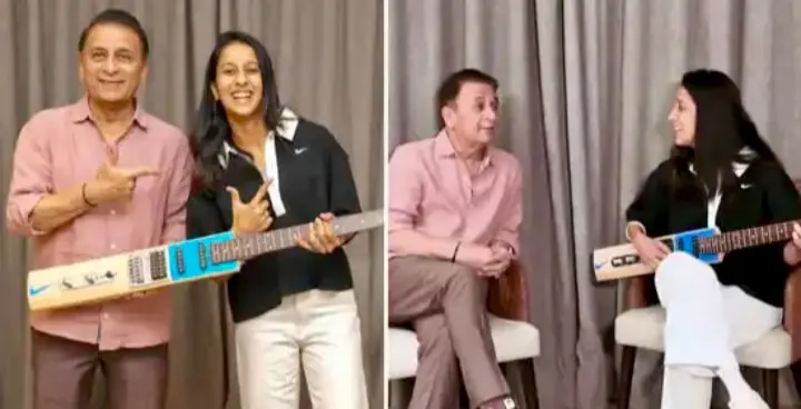 A Unique Jamming Session Between Gavaskar And Jemimah, With The Latter Strumming The ‘Bat-ar’