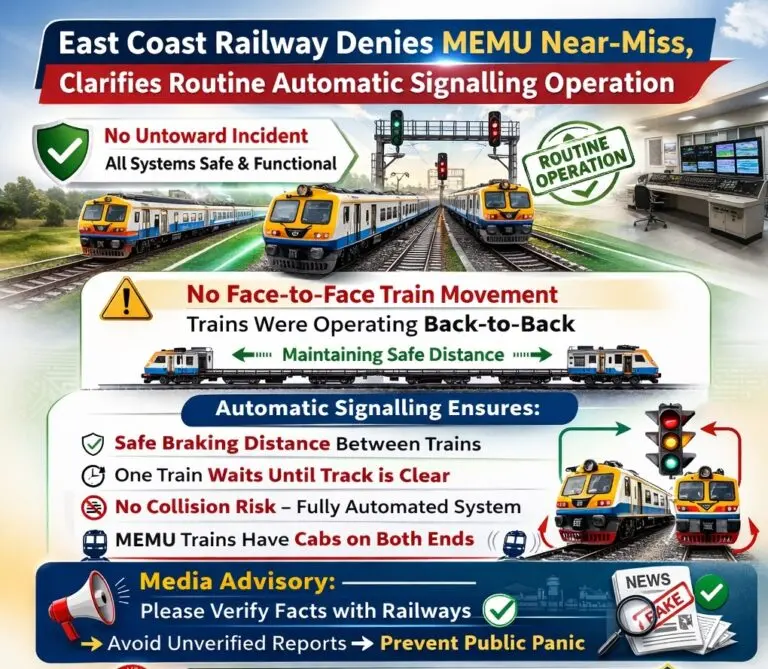 No Near-Collision Between MEMU Trains In Odisha, ECoR Clarifies