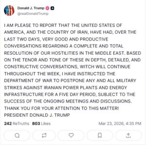 Donald Trump post in Truth Social 