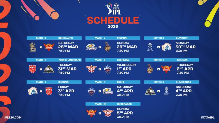 IPL 2026 1st 16 days fixtures