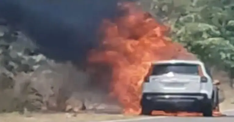 Close Shave For Couple As Car Bursts Into Flames On Highway In Odisha’s Balangir