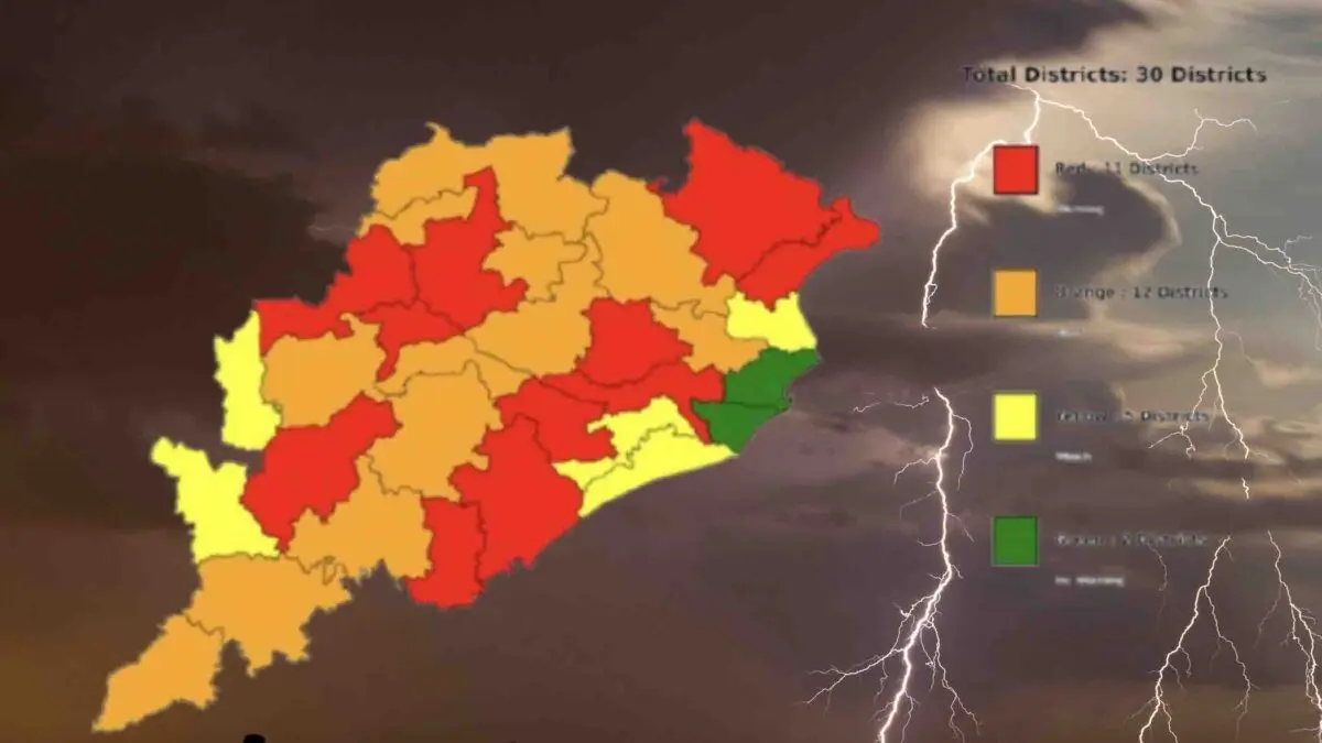 Red Alert In 11 Odisha Dists As Nor’wester Brings Heavy Rain, Hail & Wind@87Kmph Till 7PM
