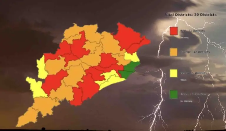 Red Alert In 11 Odisha Dists As Nor’wester Brings Heavy Rain, Hail & Wind@87Kmph Till 7 PM