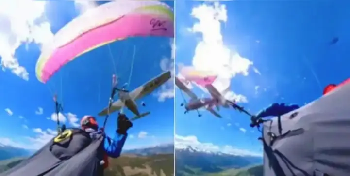 Miraculous Escape Captured On Camera After Aircraft Slices Through Para-Glider’s Canopy