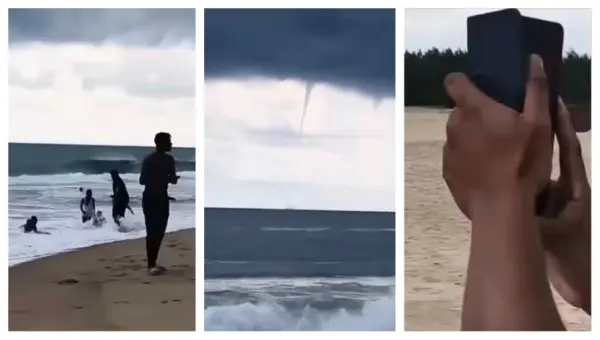 Rare Elephant Trunk-Like Waterspout Whirls Over Sea Near Astaranga In Odisha