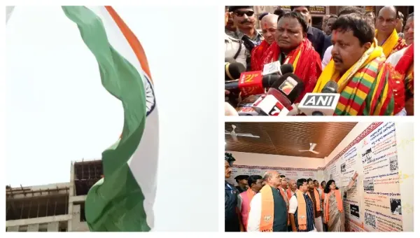 BJP Chief Nitin Nabin Hoists 100Ft National Flag In Bhubaneswar, Visits Puri Jagannath Temple