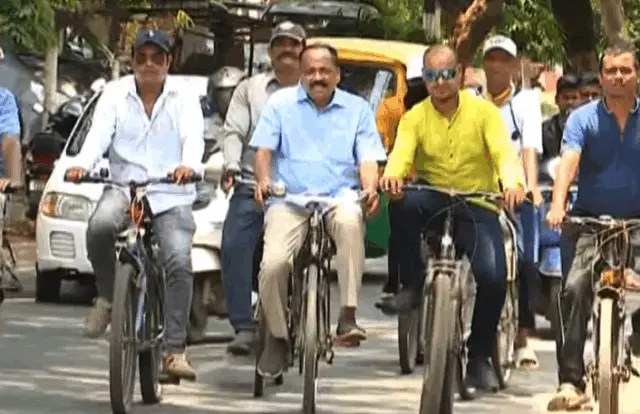 Cuttack Mayor Subhash Singh Reaches Petrol Pump On Cycle To Protest Fuel Crisis
