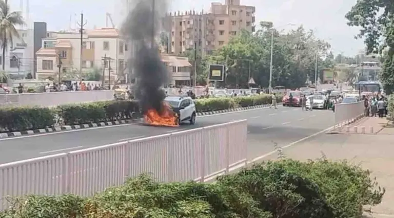 Moving Car Catches Fire Near Pal Heights In Bhubaneswar