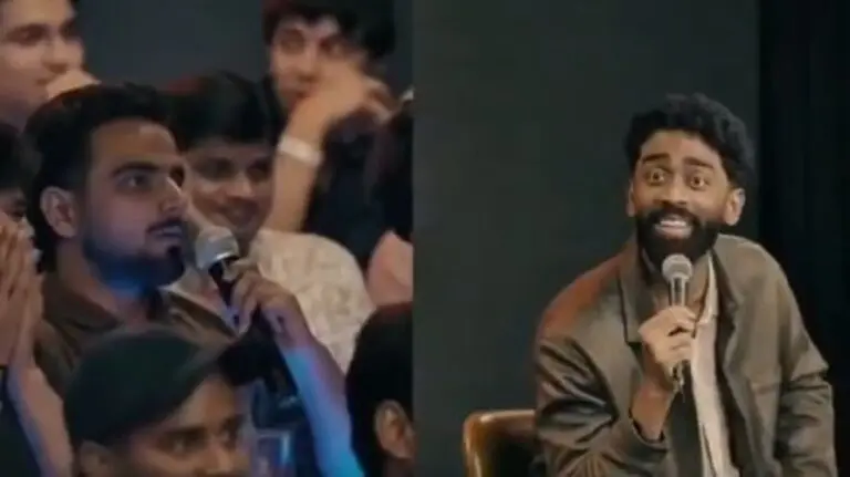 Comedian Pranit More and audience member