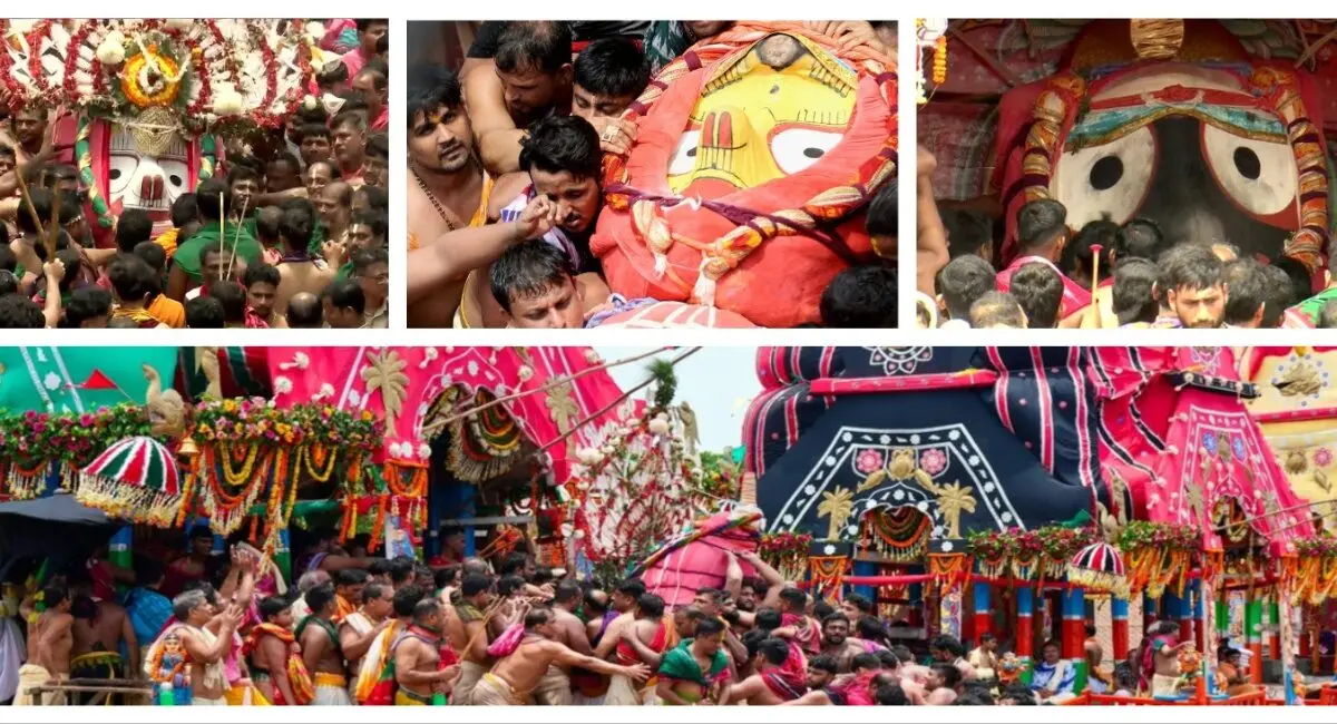 Lord Jagannath, Siblings Board Chariots After Grand ‘Pahandi’ For Bahuda Yatra In Odisha’s Puri