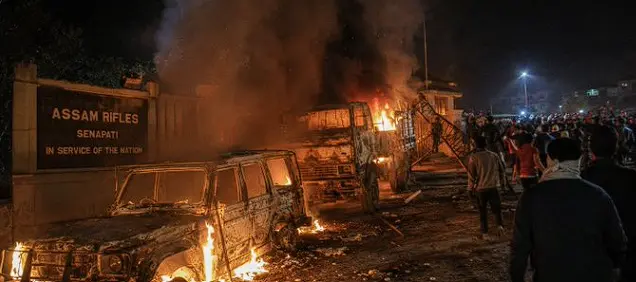 Mob Attacks Assam Rifles Camp In Manipur’s Senapati District Following Security Operation; Vehicles Torched, Vandalise