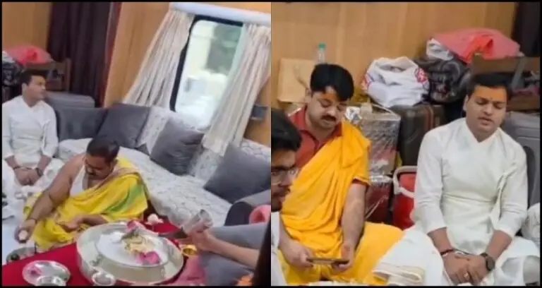 Video Of Priest Performing ‘RudraAbhishek’ Ritual Inside Train Coach Goes Viral