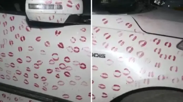 Car with kiss marks all over