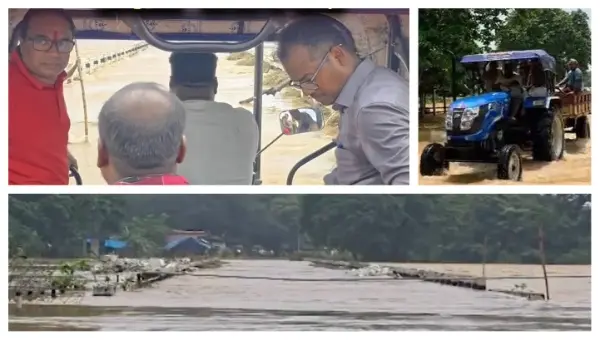 MLA & Officials Navigate Swollen Budhabalanga Floodwaters On Tractor In Odisha’s Mayurbhanj