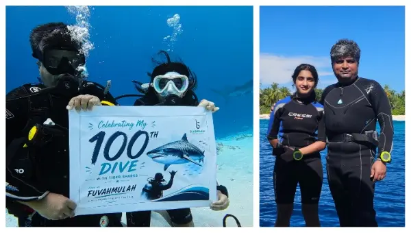 Odisha Native Priyadarshee Panigrahi Celebrates 100th Scuba Dive With Daughter Among Tiger Sharks In Maldives