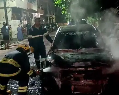 Car Gutted In Late-Night Fire In Bhubaneswar’s Jayadurga Nagar